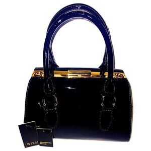 GRAMERCY & GRAND BLACK AND GOLD VEGAN LEATHER SATCHEL HANDBAG PURSE - NWT